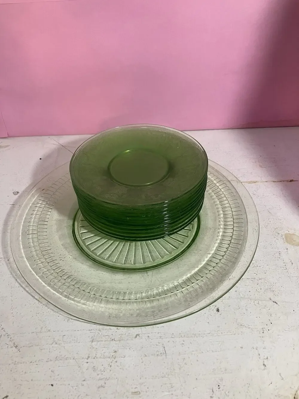Uranium Depression Glass Plates Lot of 13